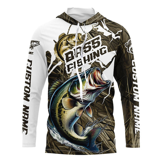 Maxcorners Largemouth Bass Fishing Custom Long Sleeve Tournament Shirts, Camouflage Bass Fishing Jerseys LM0201