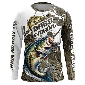 Maxcorners Largemouth Bass Fishing Custom Long Sleeve Tournament Shirts, Camouflage Bass Fishing Jerseys LM0201