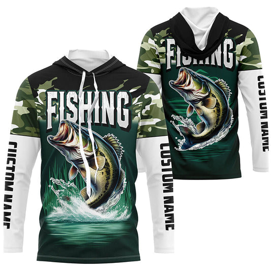 Maxcorners Camouflage Largemouth Bass Fishing Custom Long Sleeve Tournament Shirts, Fishing Gifts For Fisherman LM0201
