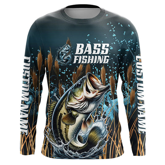 Maxcorners Bass Fishing Customized Long Sleeve Tournament Fishing Shirts, Largemouth Bass Fishing Jerseys LM0201