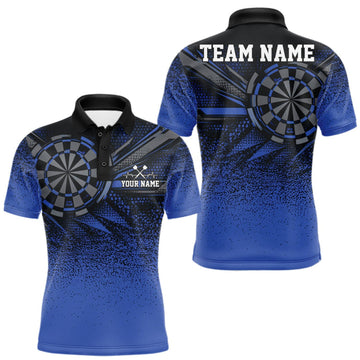 Maxcorners Custom Blue Grunge Dart Team Polo Shirt For Men, Dart Tournament Dart Jersey LM1910