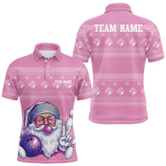 Maxcorners Custom Funny Santa Christmas Men Bowling Polo Shirts, Pink Xmas Bowling Team Outfit TU1711