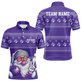 Maxcorners Custom Funny Santa Christmas Men Bowling Polo Shirts, Purple Xmas Bowling Team Outfit TU1711
