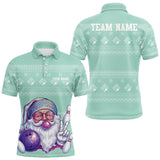 Maxcorners Custom Funny Santa Christmas Men Bowling Polo Shirts, Mint Green Xmas Team Outfit TU1711