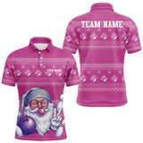 Maxcorners Custom Funny Santa Christmas Men Bowling Polo Shirts, Bright Magenta Xmas Team Outfit TU1711
