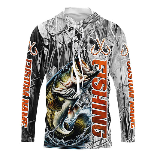 Maxcorners Largemouth Bass Fishing Custom Long Sleeve Tournament Fishing Shirts, Gray Camo Bass Fishing Jerseys LM0201