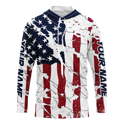 Maxcorners Personalized American Flag Long Sleeve Fishing Shirts Uv Protection, Patriotic Fishing Apparel LM0501