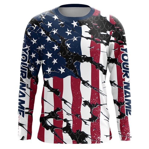 Maxcorners Personalized American Flag Long Sleeve Fishing Shirts Uv Protection, Patriotic Fishing Apparel MT2108