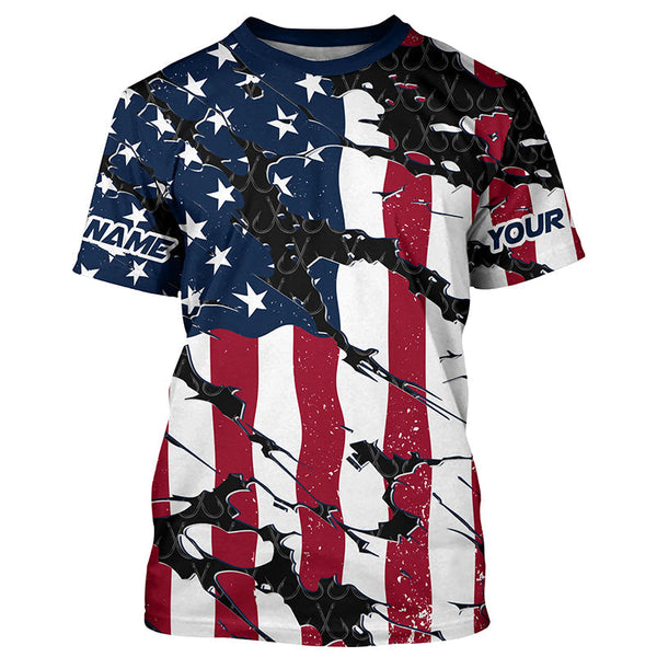 Maxcorners Personalized American Flag Long Sleeve Fishing Shirts Uv Protection, Patriotic Fishing Apparel MT2108