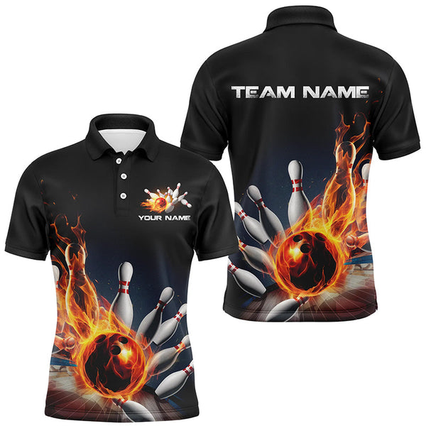 Maxcorners Ball Fire Flame Bowling Jersey Customized Name, Team Name 3D Polo Shirt