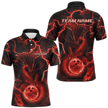 Maxcorners Custom Red Dragon Bowling Men Polo Shirts, Dragon Bowling Team Tournament Outfit