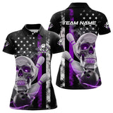 Maxcorners Purple Thin Line American Flag Custom Patriotic Us Skull Bowling Polo Shirts For Men