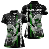 Maxcorners Green Thin Line American Flag Custom Patriotic Us Skull Bowling Polo Shirts For Men