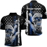 Maxcorners Blue Thin Line American Flag Custom Patriotic Us Skull Bowling Polo Shirts For Men