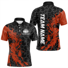 Maxcorners Black And Orange Custom Bowling Tournament Polo Shirts For Men, Bowling Pattern Team Jerseys