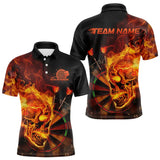 Maxcorners Custom Black And Orange Flame Skull Dart Polo Shirts For Men, Fire Dart Bowling Team Shirts