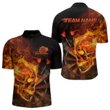 Maxcorners Custom Black And Orange Flame Skull Dart Polo Shirts For Men, Fire Dart Bowling Team Shirts