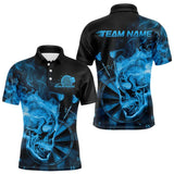 Maxcorners Custom Black And Blue Flame Skull Dart Polo Shirts For Men, Fire Dart Bowling Team Shirt