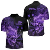 Maxcorners Custom Black And Purple Flame Skull Dart Polo Shirts For Men, Fire Dart Bowling Team Shirts