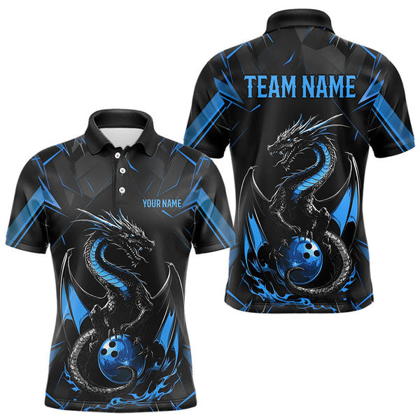 Maxcorners Custom Black And Purple Dragon Bowling Polo Shirts For Men, Dragon Bowling Team Uniform