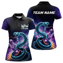 Maxcorners Custom Blue And Purple Galaxy Snake Bowling Polo Shirts For Men, Bowling League Team Uniform LM1302