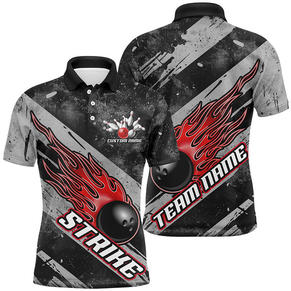 Maxcorners Black And Red Flame Bowling Ball Custom Team Shirts For Men And Women, Tournament Team Jerseys