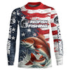 Maxcorners Custom Redfish Fishing American Flag Long Sleeve Fishing Shirts, Patriotic Redfish Fishing Shirts LM0501