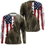 Maxcorners Custom Patriotic Camouflage Long Sleeve Fishing Shirts, Personalized Fishing Jerseys | Brown Camo MT2108