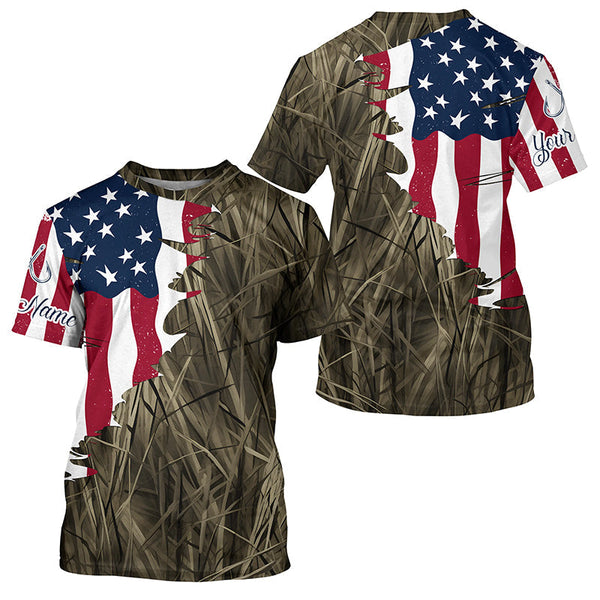 Maxcorners Custom Patriotic Camouflage Long Sleeve Fishing Shirts, Personalized Fishing Jerseys | Brown Camo MT2108