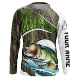 Maxcorners Personalized Largemouth Bass Fishing Camo Long Sleeve Fishing Shirts, Bass Fishing Jerseys MT2108