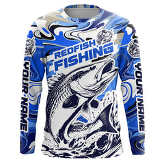 Maxcorners Redfish Fishing Custom Performance Long Sleeve Uv Shirts, Saltwater Camo Fishing Shirt | Blue LM2408