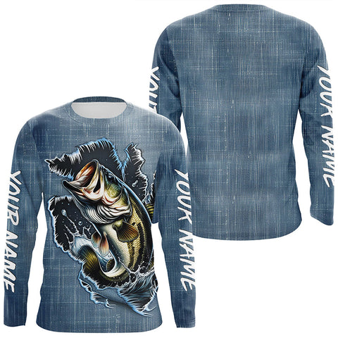 Maxcorners Custom Largemouth Bass Long Sleeve Tournament Fishing Shirts, Bass Fishing All Over Printed Shirt LM2408