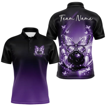 Maxcorners Custom Purple Butterfly Bowling Men Polo Shirt, Bowling Tournament Team Shirt LM1903
