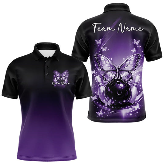 Maxcorners Custom Purple Butterfly Bowling Men Polo Shirt, Bowling Tournament Team Shirt LM1903