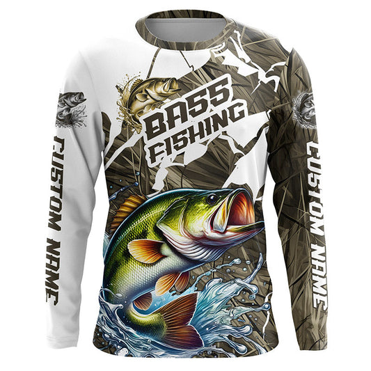Maxcorners Custom Largemouth Bass Fishing Tournament Jerseys, Bass Long Sleeve Fishing Shirts Camo LM0201