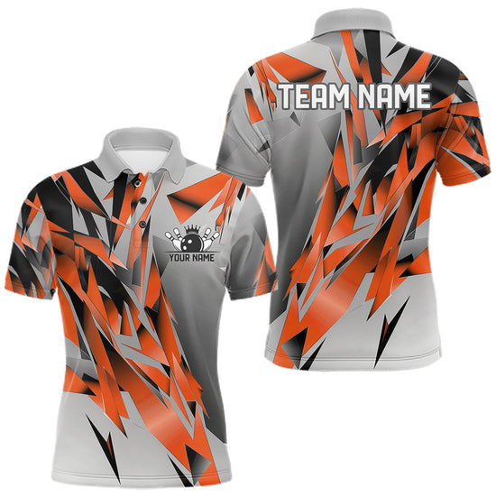 Maxcorners Orange And Gray Custom Bowling Jersey, Matching Bowling Team Men Polo Shirt Bowler Gift