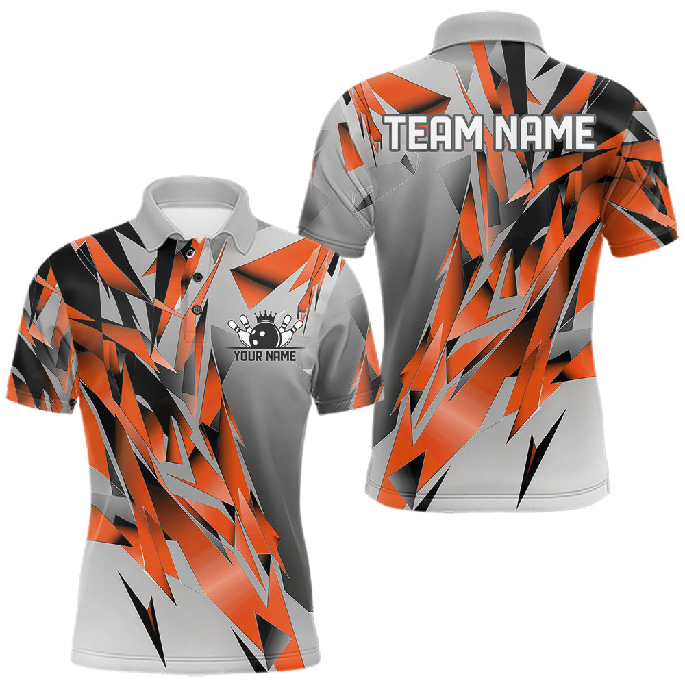 Maxcorners Orange And Gray Custom Bowling Jersey, Matching Bowling Team Men Polo Shirt Bowler Gift