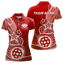 Maxcorners Custom Red Pickleball Star Polo Shirts For Men, Outdoor Pickleball Team Uniform