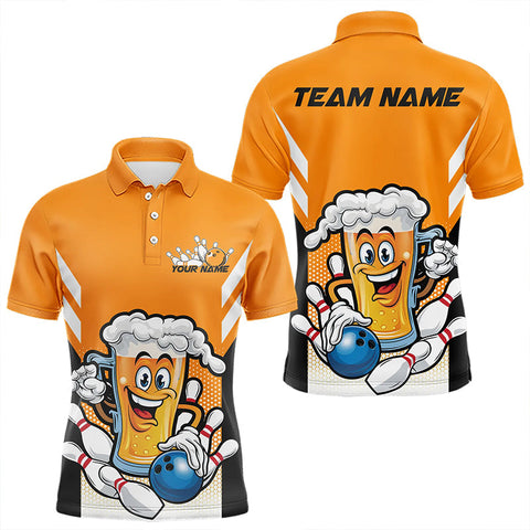 Maxcorners Custom Funny Beer Bowling Polo Shirts For Men, Yellow Bowling Team Bowling League Shirt LM233