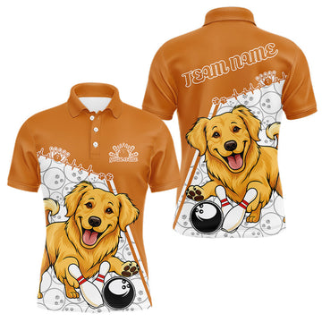Maxcorners Custom Cute Funny Golden Retriever Dog Bowling Men Polo Shirt, Dog Lovers Bowling Shirt LM2512