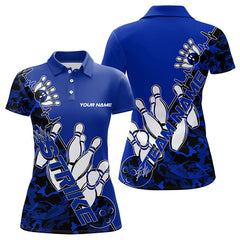 Maxcorners Custom Blue Camo Strike Bowling Polo Shirts For Men, Strike Team Bowling League Shirt Shirt