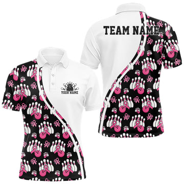 Maxcorners Custom Pink Ribbon Breast Cancer Awareness Bowling Men Polo Shirt
