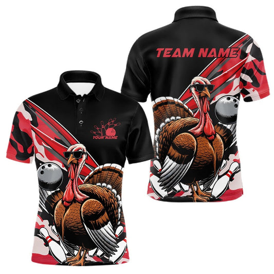 Maxcorners Custom Red Camo Funny Turkey Bowling Team Shirt For Men, Turkey Bowling Jerseys LM2201