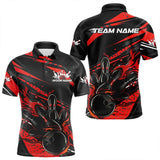 Maxcorners Custom Black And Red Flame Men Bowling Polo Shirts, Fire Bowling Ball Bowling Team Shirt