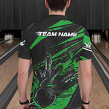 Maxcorners Custom Black And Green Flame Men Bowling Polo Shirts, Fire Bowling Ball Bowling Team Shirt