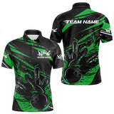 Maxcorners Custom Black And Green Flame Men Bowling Polo Shirts, Fire Bowling Ball Bowling Team Shirt