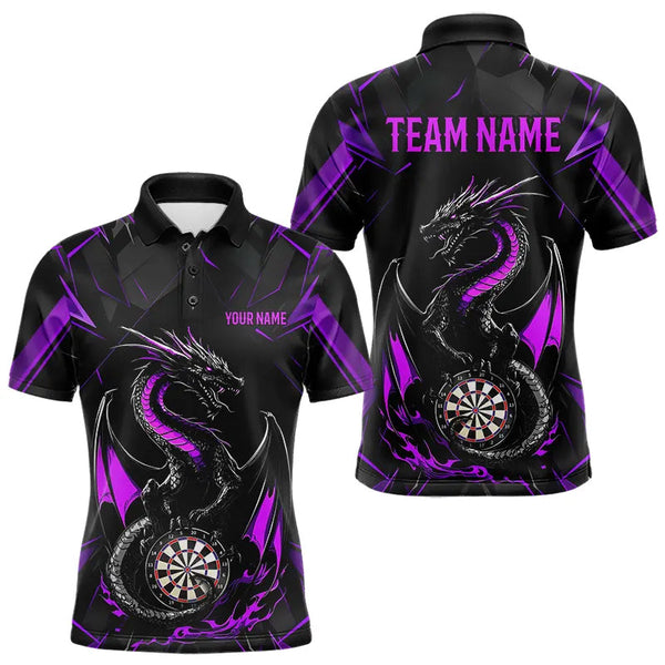 Maxcorners Custom Black And Purple Dragon Dart Polo Shirts For Men, Dart Jerseys Dart Tournament Shirt