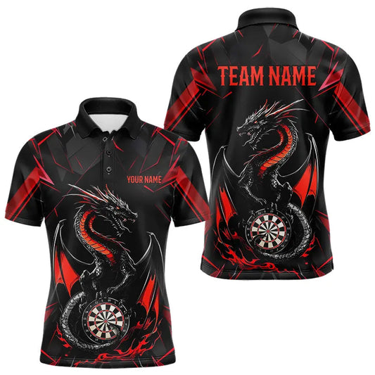 Maxcorners Custom Black And Red Dragon Dart Polo Shirts For Men, Dart Jerseys Dart Tournament Shirt