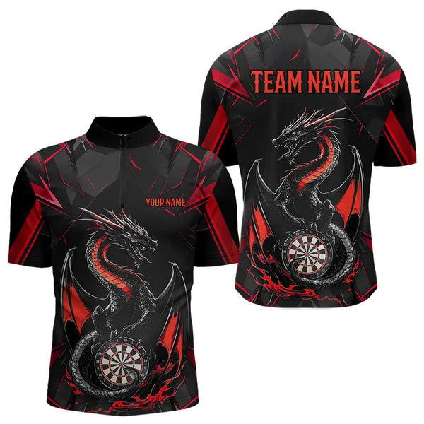 Maxcorners Custom Black And Red Dragon Dart Polo Shirts For Men, Dart Jerseys Dart Tournament Shirt