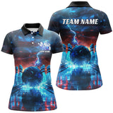 Maxcorners Blue Lightning Patriotic American Flag Custom Bowling Team Shirts For Men